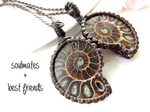 ammonite gemstone macrame necklace set