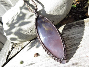 purple chalcedony gemstone macrame necklace