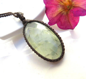 Prehnite Necklace, gifts for her, prehnite jewelry, macrame necklace, jewelry, positive energy, gift for friend, intuition crystals,