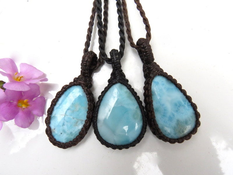 Larimar necklace, jewelry for women, gift ideas, christmas gift, macrame jewelry
