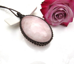 Mother's Day gift ideas, Rose Quartz Necklace Pendant, gifts for her, wrapped crystals, unique gift, macrame necklace, mothers day gift