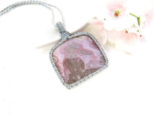 Rare Psuedomorph Pink Agate macrame necklace, Mothers day gift, rare stones, gift ideas for the rockhound, rock collector, crystal collector