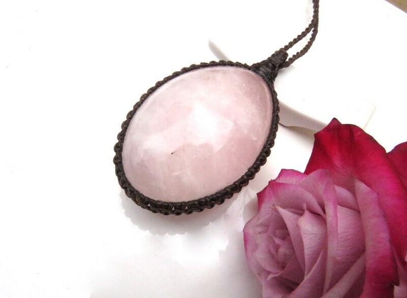 Mother's Day gift ideas, Rose Quartz Necklace Pendant, gifts for her, wrapped crystals, unique gift, macrame necklace, mothers day gift