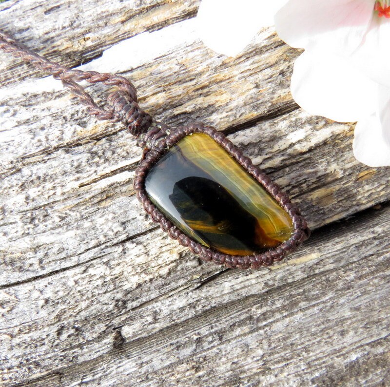 Fathers day Gift, Tiger Iron Macrame Necklace, blue tiger eye, tigers eye jewelry, tigers eye pendant, tigers eye macrame necklace,