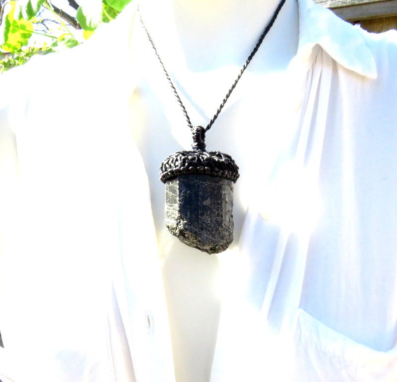 Shiny Black Tourmaline crystal necklace / statement necklace / raw tourmaline necklace / black tourmaline / raw tourmaline crystal