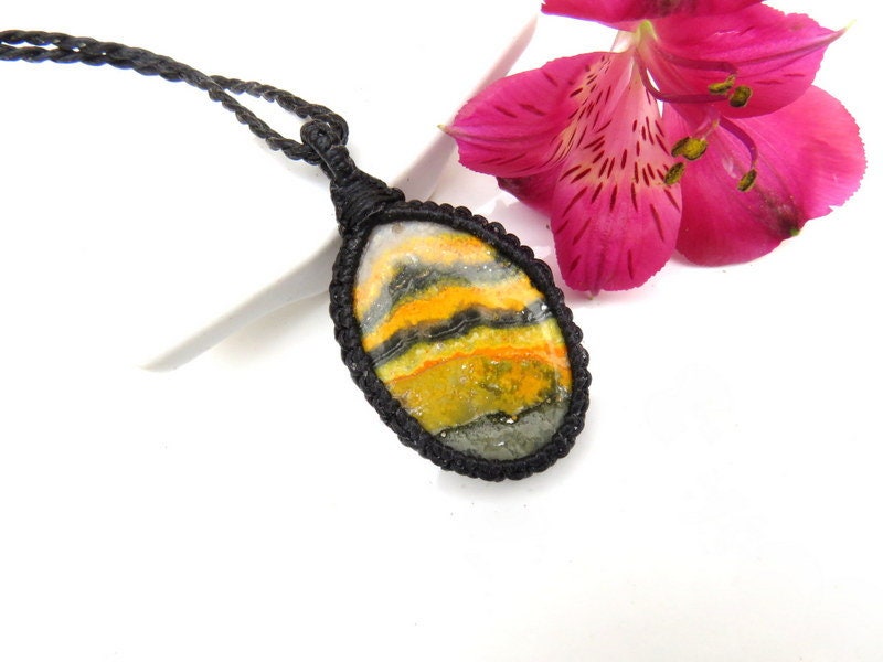 Bumblebee Jasper Necklace / Bumblebee stone / Yellow and black / for women / Healing stones and crystals / Macrame necklace