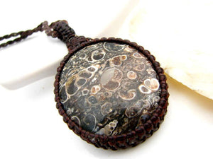 Thank you gift, Turritella Fossil Agate / Agate jewelry / Fossil pendant / Shell  / for him / unisex / Ocean Inspired / Unique / Cabochon