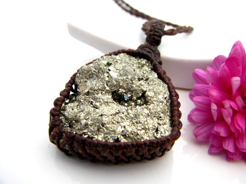 Pyrite Druzy Crystal Necklace, Womens jewelry etsy, Mens necklace etsy, gold necklace, Pyrite jewelry, Pyrite Uses and Meaning, Protective