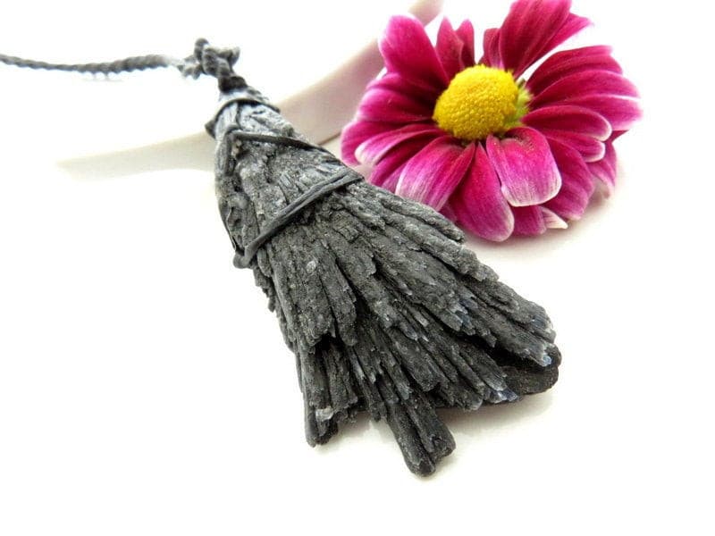 Black Kyanite Crystal Necklace.
