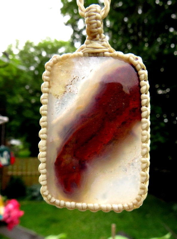 Macrame necklace, Red Moss Agate pendant necklace