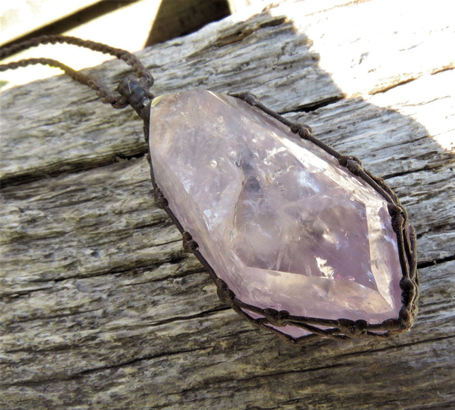 Pretty, soft purple, double terminated Amethyst crystal necklace, amethyst macrame necklace,
