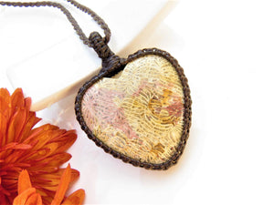 Agatized Coral Heart Necklace.
