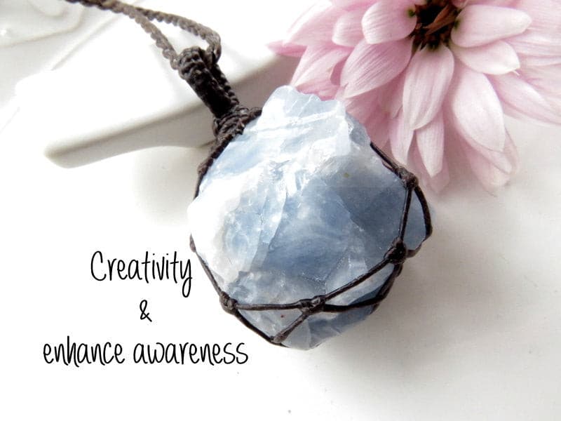 Blue Calcite Healing Stone Necklace.