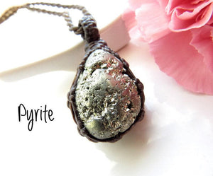 Pyrite Druzy Crystal Necklace, Macrame Jewelry