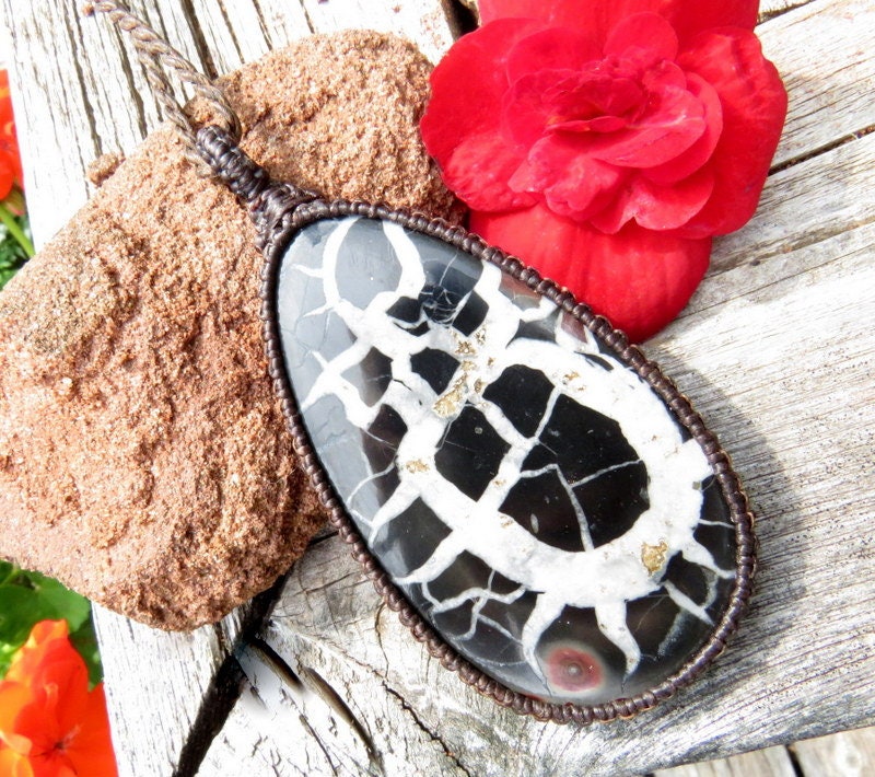 Septarian Dragon Stone necklace, Septarian pendant necklace, fossil gemstone necklace, beach theme, ocean theme jewelry, geology theme