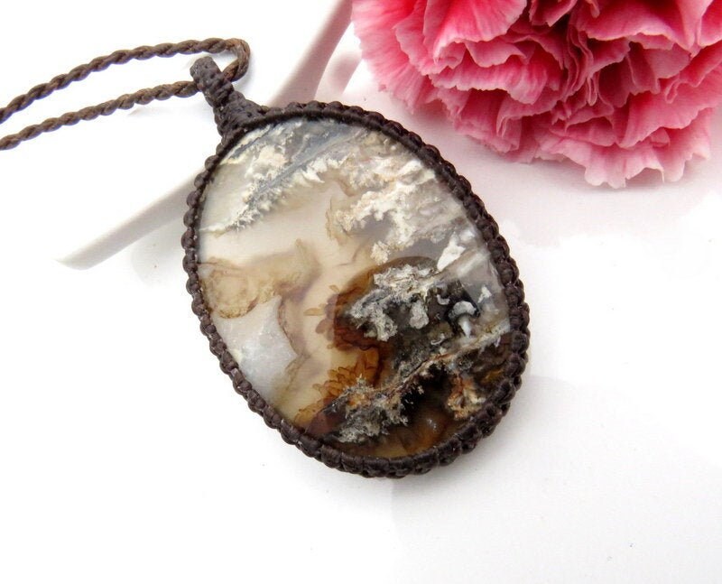 Moss Agate necklace, february gift ideas, mom gift ideas, agate jewelry, macrame necklace, girlfriend jewelry set, plume agate