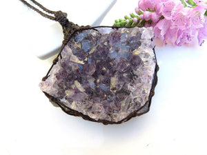 Large Amethyst crystal cluster necklace, raw amethyst necklace, february birthday birthstone gift ideas,, aquarius gifts, amethyst pendant