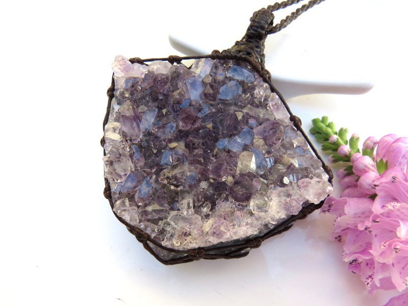 Large Amethyst crystal cluster necklace, raw amethyst necklace, february birthday birthstone gift ideas,, aquarius gifts, amethyst pendant