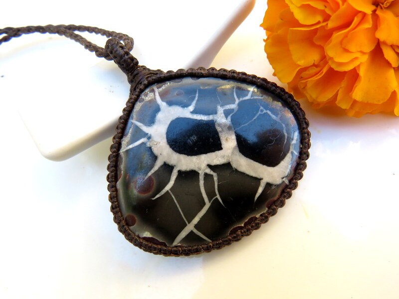 Septarian necklace, macrame jewelry, septarian stone, septarian jewelry, fossil necklace, fossil jewelry, father gift idea, boyfriend gift, 