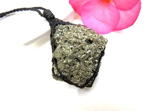 Pyrite Crystal druzy necklace, gold necklace, self-confidence crystals, meditation crystals, root chakra crystals, macrame necklace