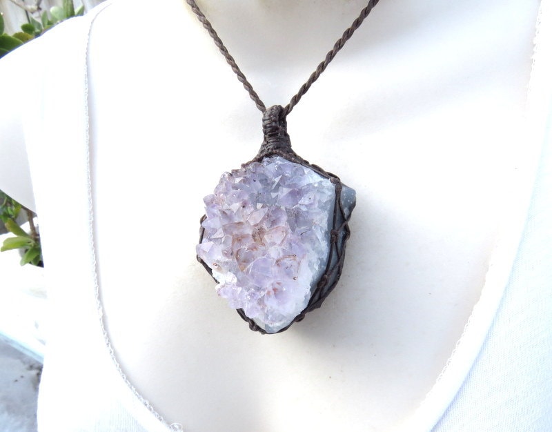 Amethyst necklace, Self Healing Gift Ideas, statement necklace, pendant necklaces, Earth Aura Creations, free shipping, Macrame jewelry