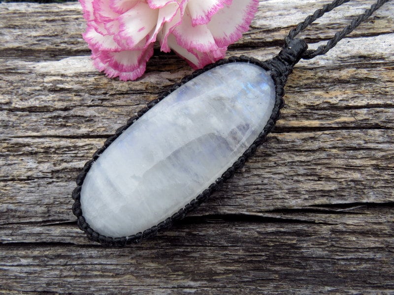 Large Blue Fire Moonstone pendant necklace / womens gift ideas