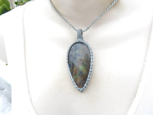 Labradorite Crushing goals necklace, serene energy, gemstone necklace, macrame stone jewelry, earth aura creations, blue stone, under 100