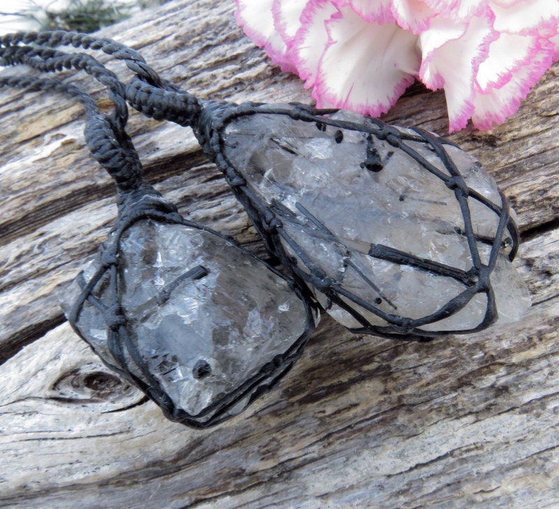 Tourmalated Quartz crystal necklace set, stacking necklace, black tourmaline, gifts for her, girlfriend gift, birthday gift, etsy quartz