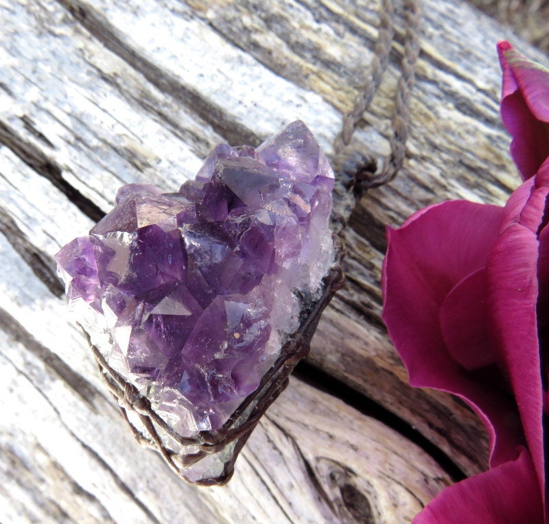 RESERVED FOR LEONDRE, Amethyst necklace, Healing Crystal Necklace, Raw Amethyst necklace, Raw Amethyst pendent, Calming crystals, macrame