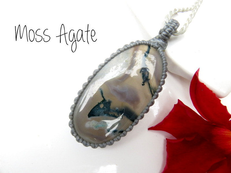 Moss Agate macrame necklace, moss agate jewelry, green moss agate, macrame jewelry, mothers day gift ideas, fathers day gift, oval agate