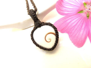 Shiva Eye necklace, Shiva heart, heart pendant, heart jewelry, shell pendant necklace, beach theme, beach gift, macrame necklace