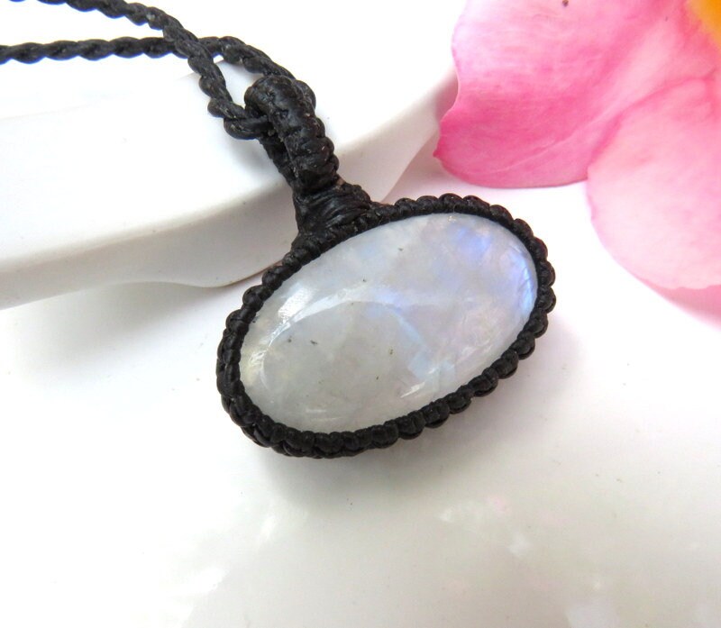 Dainty Rainbow Moonstone pendant necklace /  small moonstone necklace