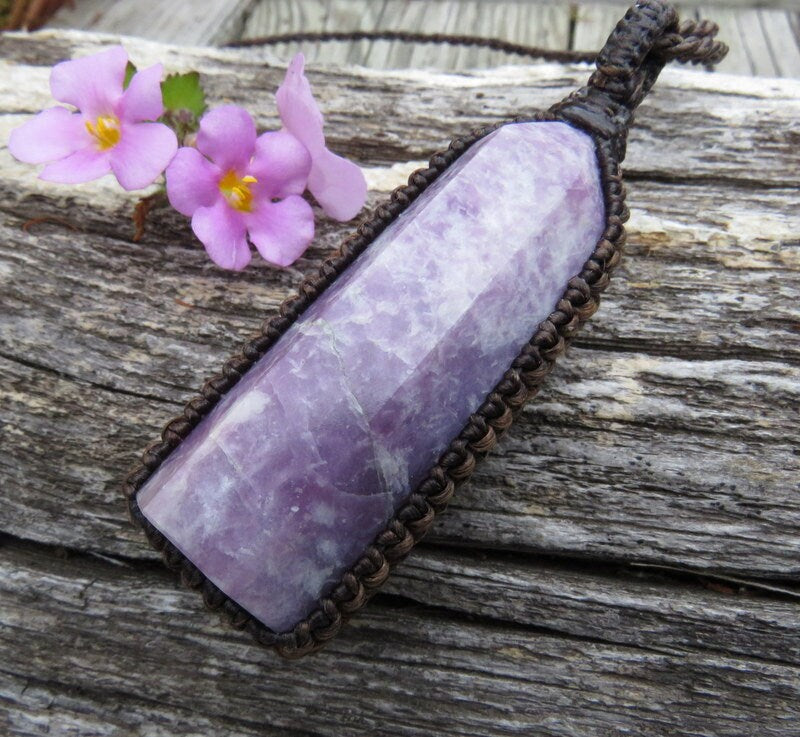 Lepidolite necklace, lepidolite jewelry, lepidolite crystal gemstone necklace, purple crystals, macrame jewelry, gift ideas for her