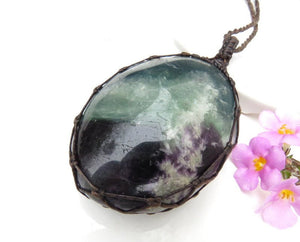 Snowflake Fluorite necklace, Purple and Green Fluorite With Calcite necklace, Fluorite Necklace, Fluorite pendant, purple and green fluorite