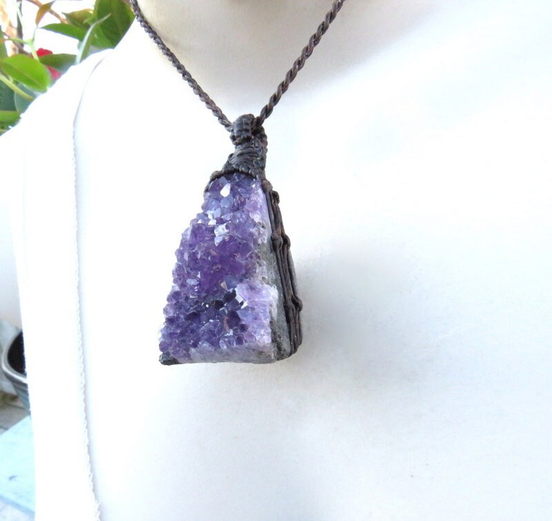 Amethyst necklace, amethyst jewelry, amethyst druzy crystal, necklace for women, necklace for mom, necklace women boho, macrame necklace