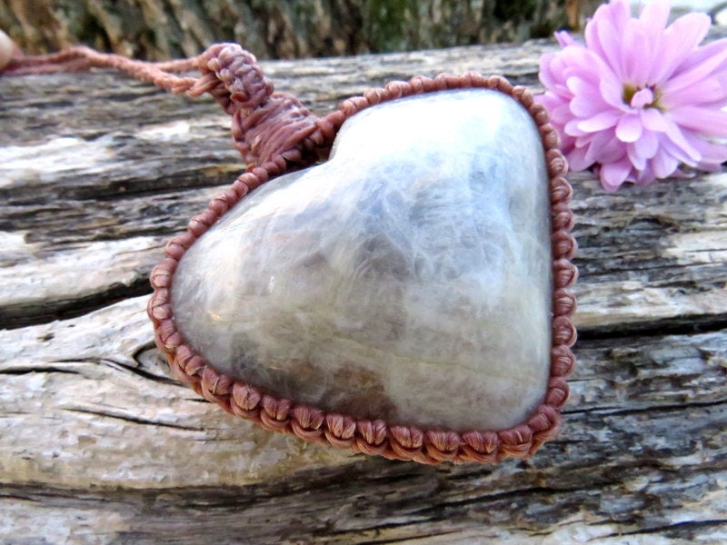 Moonstone  and Sunstone heart necklace, Libra birthday gift