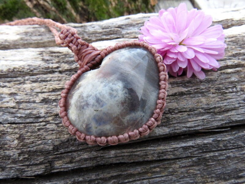 Blue Moonstone heart necklace belomorite macrame necklace christmas gift ideas moonstone gemstone necklace handmade jewelry for women