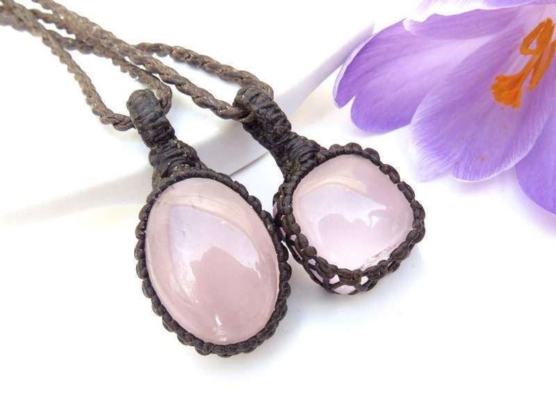 Mother's day gift ideas, Rose quartz necklace set, mother daughter necklace, best friend gifts, macrame jewelry, mother and daughter gift
