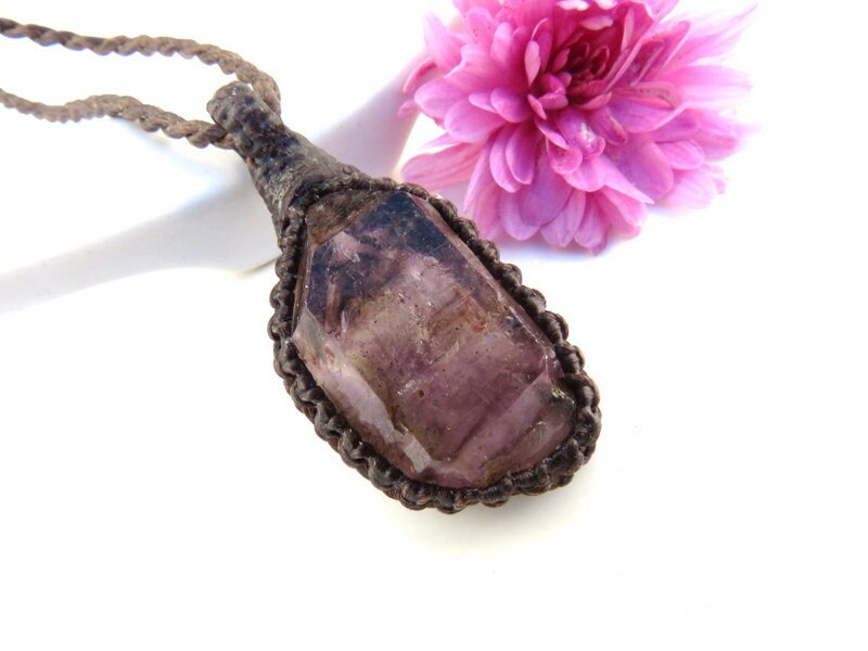 Rare Shangaan crystal healing necklace, Purple crystal necklace, Healing gemstone jewelry, macrame necklace, amethyst gemstone jewelry