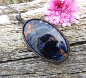 Sodalite gemstone necklace, blue sodalite pendant, celestial themed gifts, blue gemstone, improve communication crystals, blue oval stone