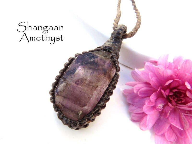 Rare Shangaan crystal healing necklace, Purple crystal necklace, Healing gemstone jewelry, macrame necklace, amethyst gemstone jewelry