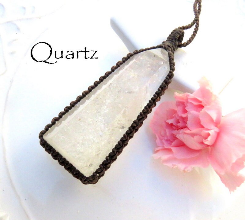 Quartz crystal tower macrame necklace quartz healing crystal jewelry unique witchy christmas gifts for her quartz crystal pendant