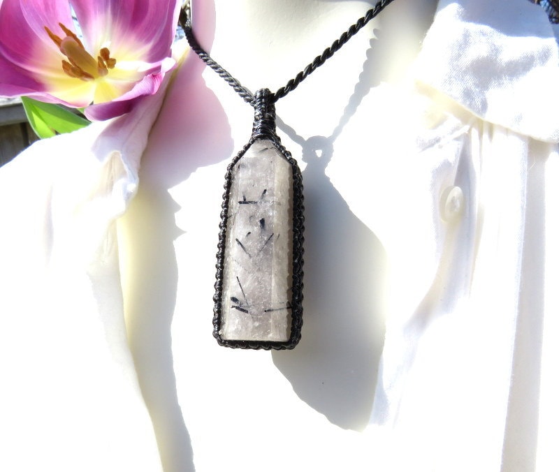 Black Tourmalated Quartz crystal healing necklace unique self care gifts for her black tourmaline healing pendant necklace tourmaline tower