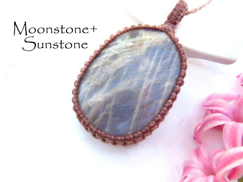 Rare Sunstone Moonstone macrame necklace libra birthday gift ideas sunstone gemstone necklace blue flash moonstone sunstone jewelry