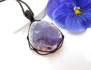 Amethyst Riverbed Quartz, seer quartz, amethyst seer stone, amethyst pendant, amethyst necklace, macrame necklace, macrame jewelry