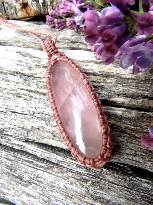Pendant Necklaces, Rose Quartz macrame necklace, Rose Quartz pendant, Macrame stone necklace, crystal, Healing stone, Gift for her