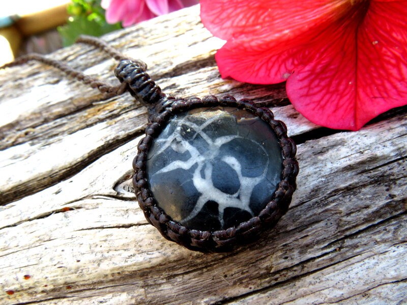 Septarian Necklace, Septarian Geode, Septarian Fossil, mans necklace, for her, Healing stones and crystals, Macrame Jewelry, round stone