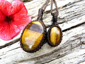 Couples gift, Tigers Eye stacked necklace set, macrame jewelry, anniversary gift for men, Unisex necklace, Kids jewelry, Men jewelry