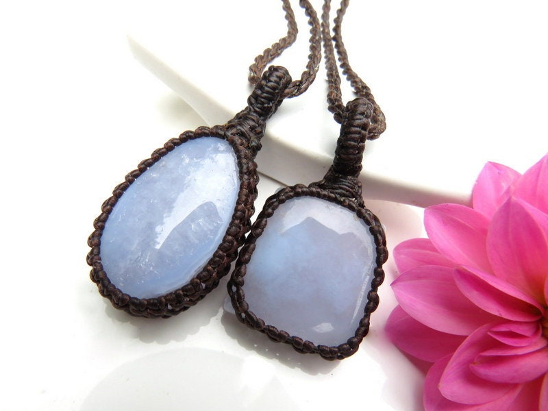 Baby blue Chalcedony Necklace Set / macrame Necklace / Sweet sixteen gift / Earth Aura Creations / jewelry set / layered neckace set