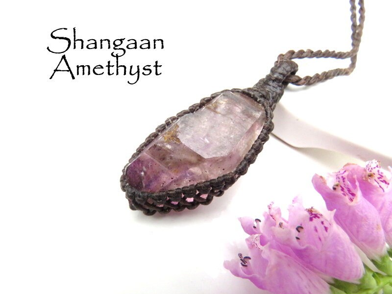 Shangaan Amethyst necklace, healing crystal necklace, unique gift ideas, healing gemstone jewelry, macrame necklace, amethyst jewelry